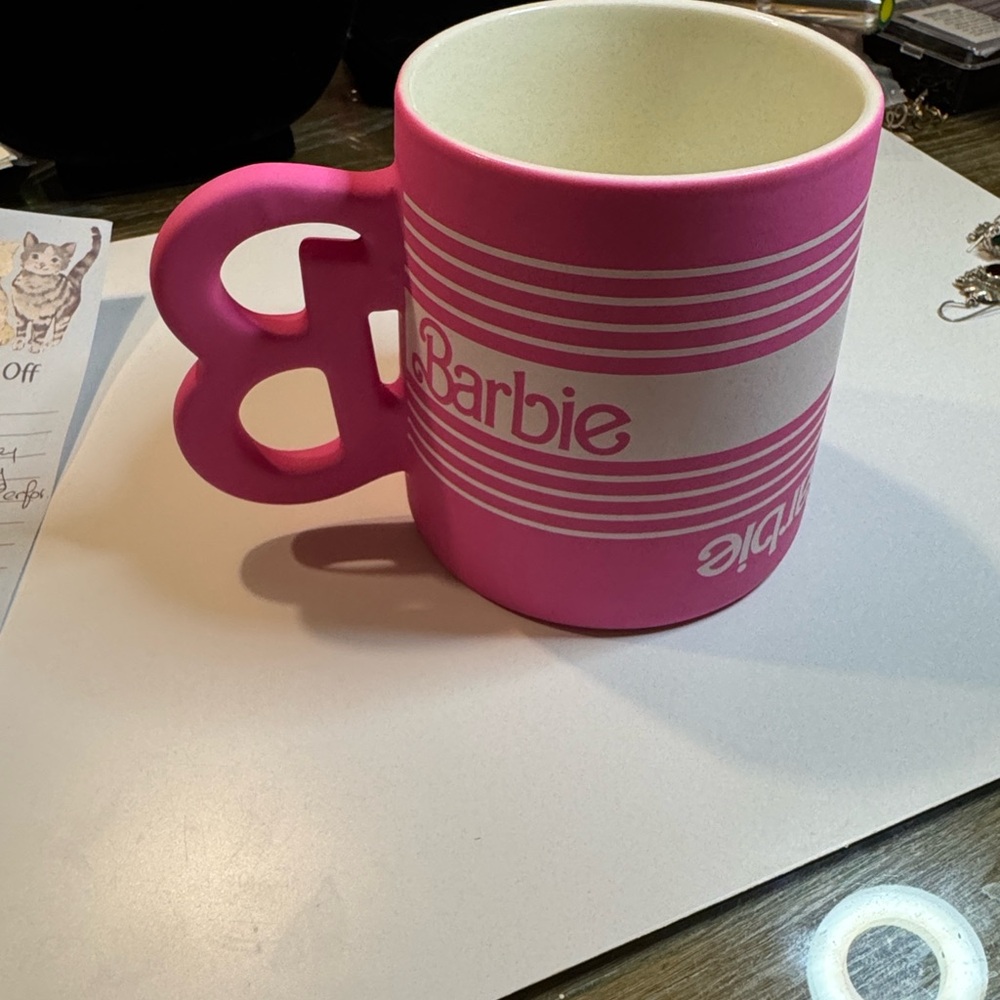 Barbie Mattel Ceramic Pink Mug with Iconic B Handle 21 OZ-NWOT